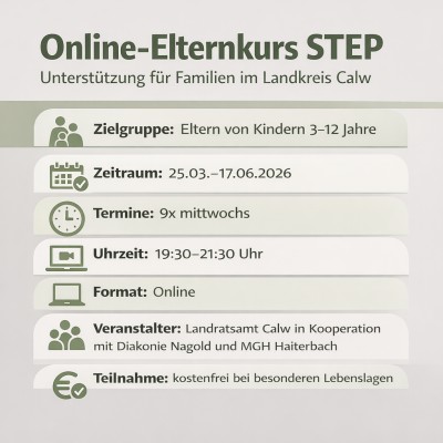 Online-Elternkurs STEP startet im März im Landkreis Calw